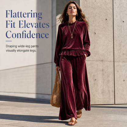 Women's Casual Two Piece Set Long Sleeve Top and Wide Leg Pants Autumn Winter Commuting Outfit