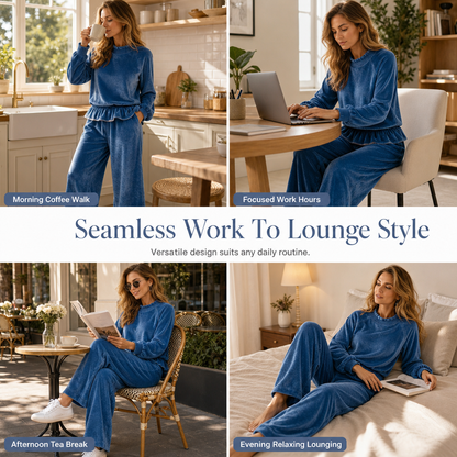 Women's Casual Two Piece Set Long Sleeve Top and Wide Leg Pants Autumn Winter Commuting Outfit