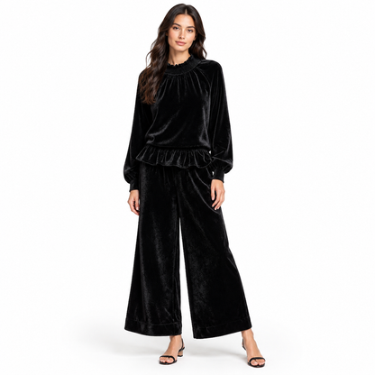 Women's Casual Two Piece Set Long Sleeve Top and Wide Leg Pants Autumn Winter Commuting Outfit