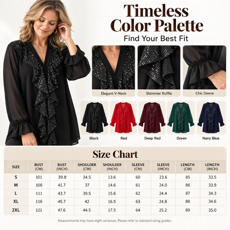 Women's V-Neck Sequin Spliced Chiffon Top