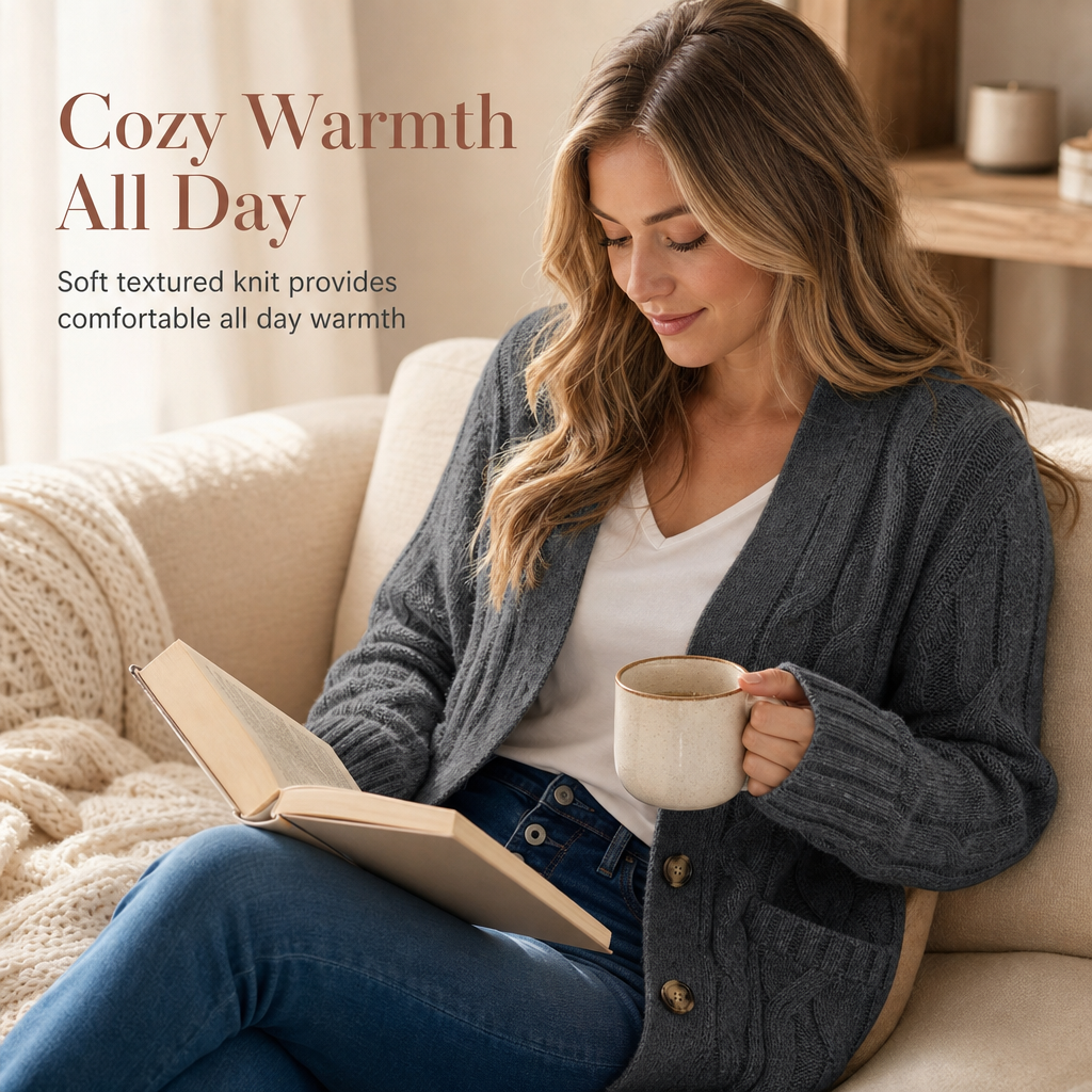 Women's Casual V-Neck Long Sleeve Button-Front Cardigan
