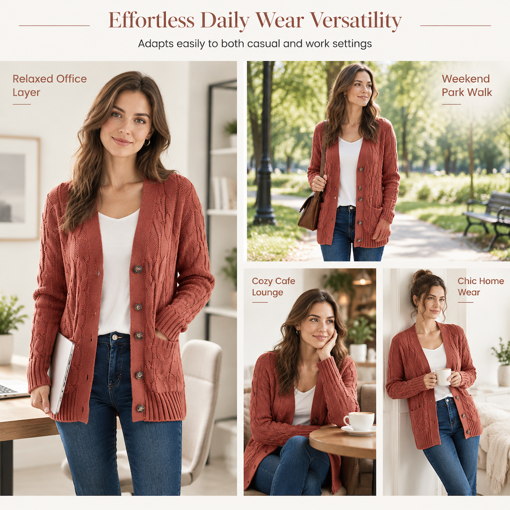 Women's Casual V-Neck Long Sleeve Button-Front Cardigan