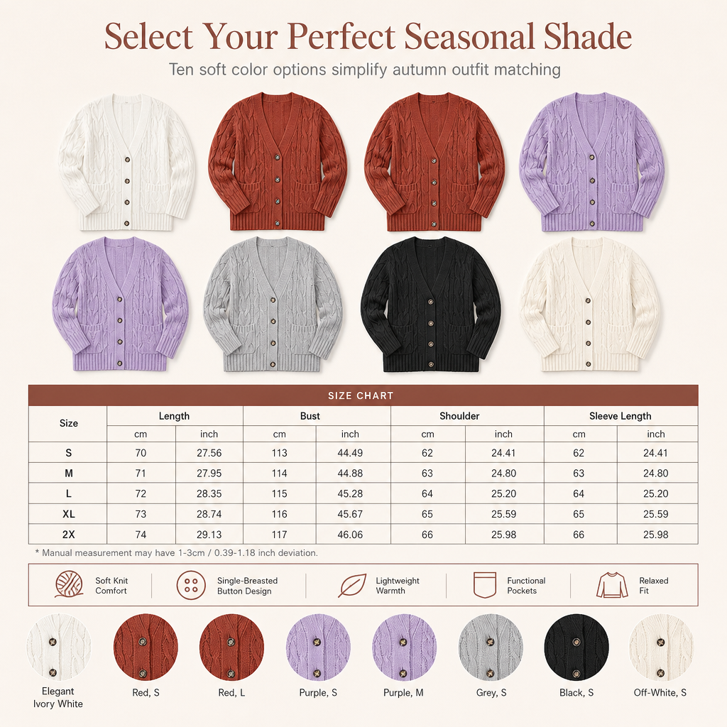 Women's Casual V-Neck Long Sleeve Button-Front Cardigan