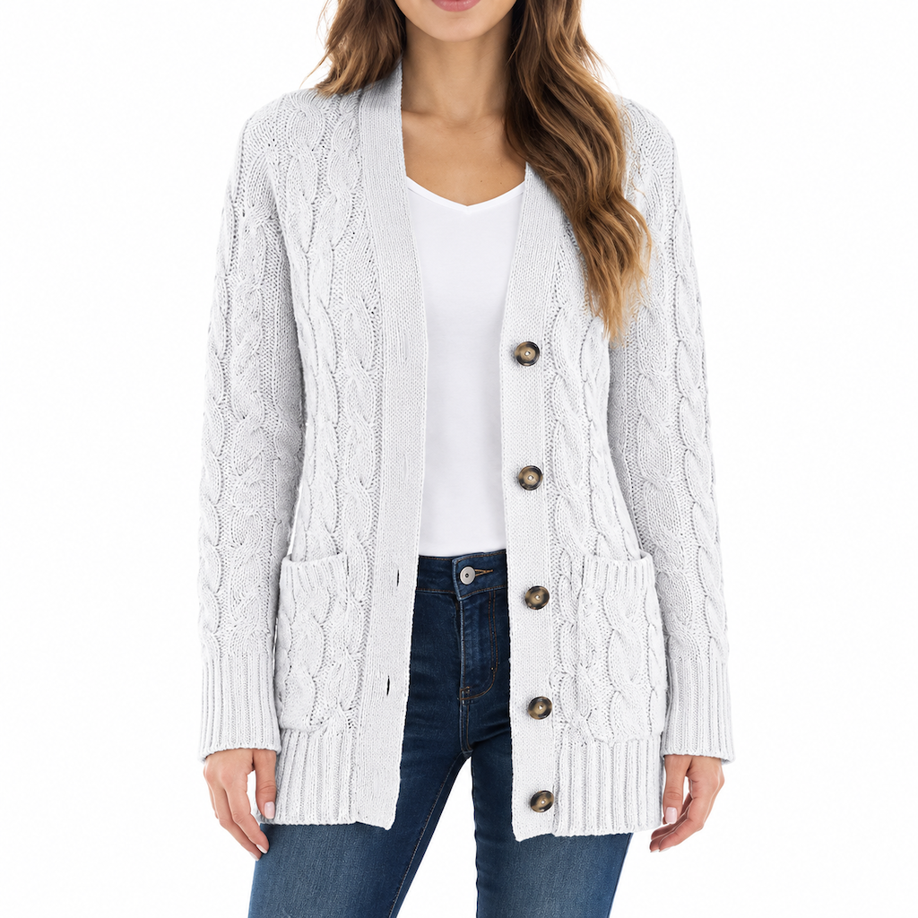 Women's Casual V-Neck Long Sleeve Button-Front Cardigan
