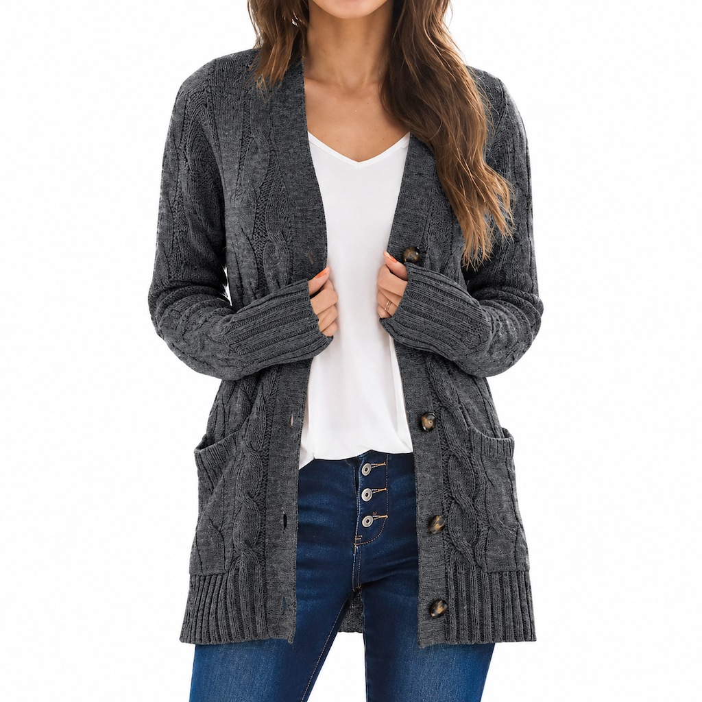 Women's Casual V-Neck Long Sleeve Button-Front Cardigan