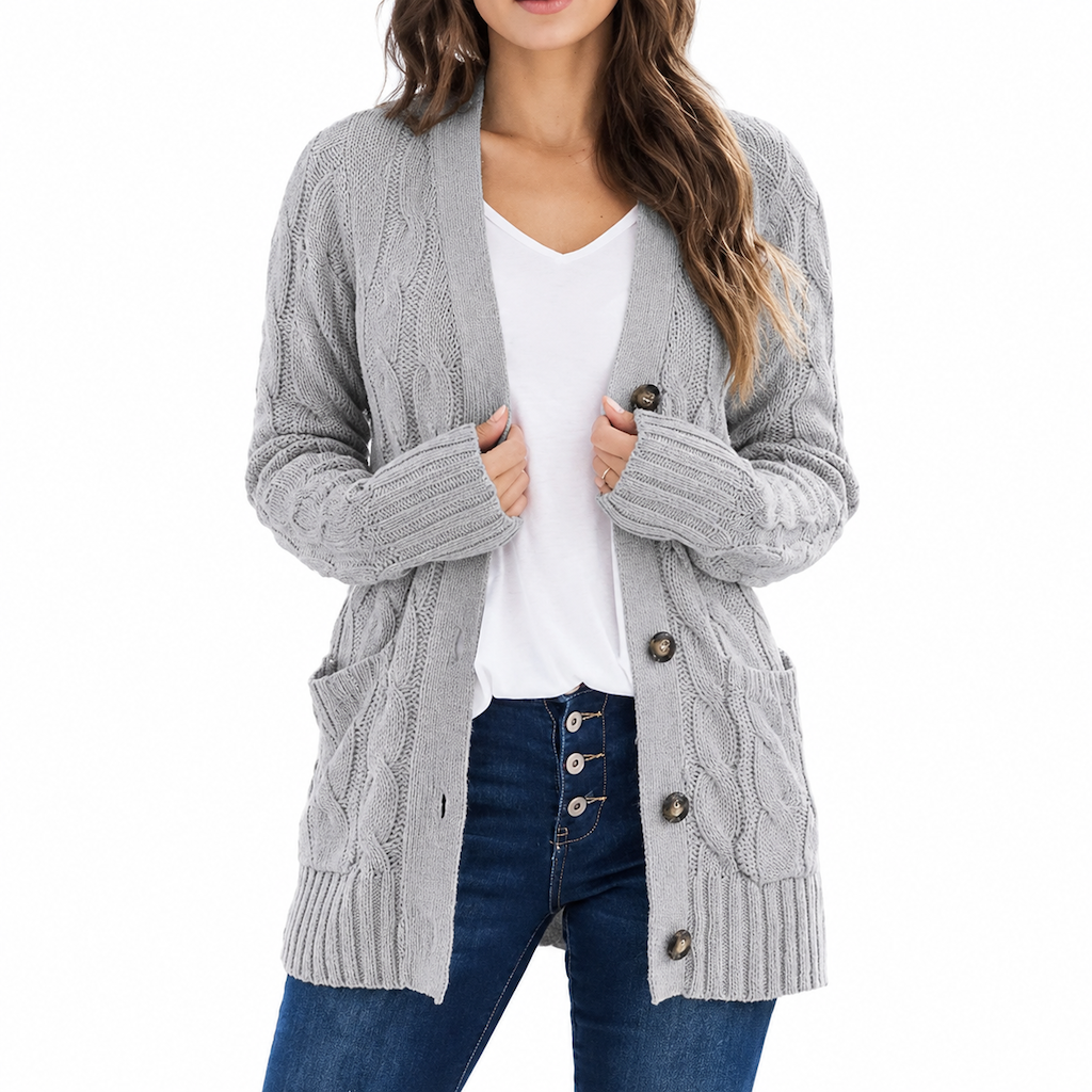 Women's Casual V-Neck Long Sleeve Button-Front Cardigan