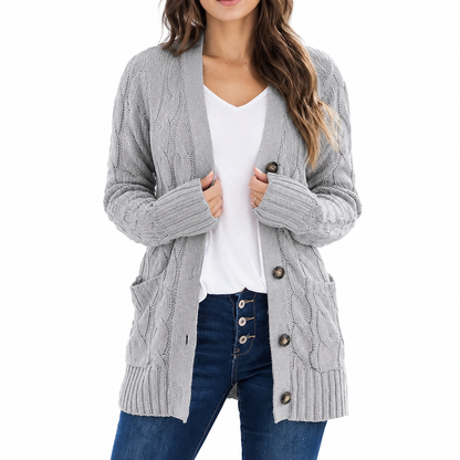 Women's Casual V-Neck Long Sleeve Button-Front Cardigan