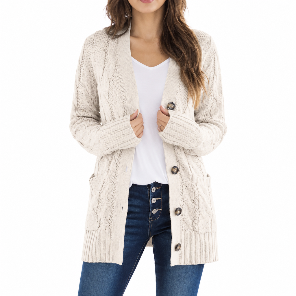 Women's Casual V-Neck Long Sleeve Button-Front Cardigan