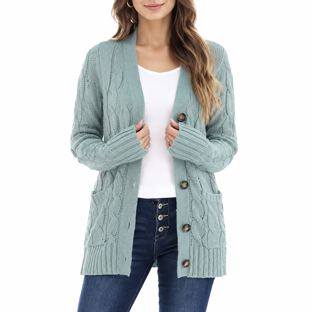 Women's Casual V-Neck Long Sleeve Button-Front Cardigan