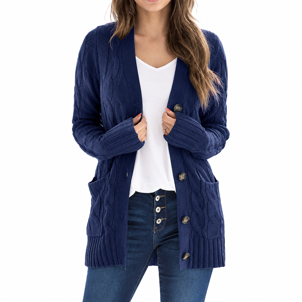 Women's Casual V-Neck Long Sleeve Button-Front Cardigan