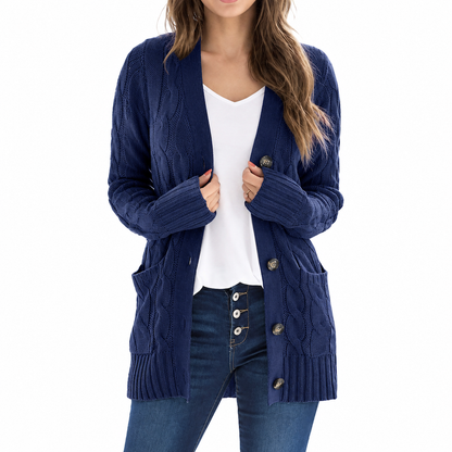 Women's Casual V-Neck Long Sleeve Button-Front Cardigan