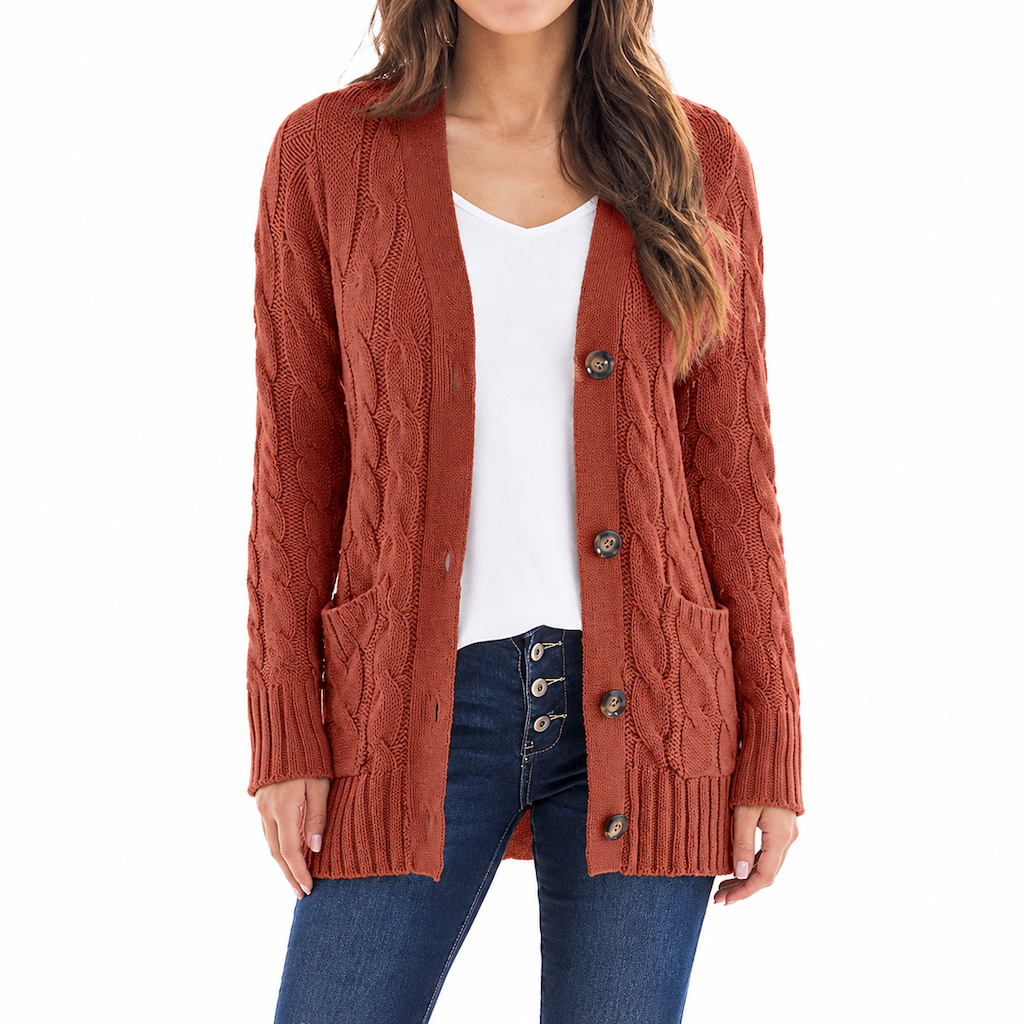 Women's Casual V-Neck Long Sleeve Button-Front Cardigan