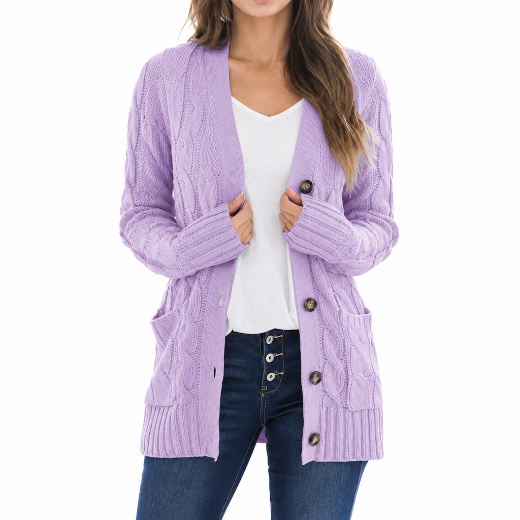 Women's Casual V-Neck Long Sleeve Button-Front Cardigan