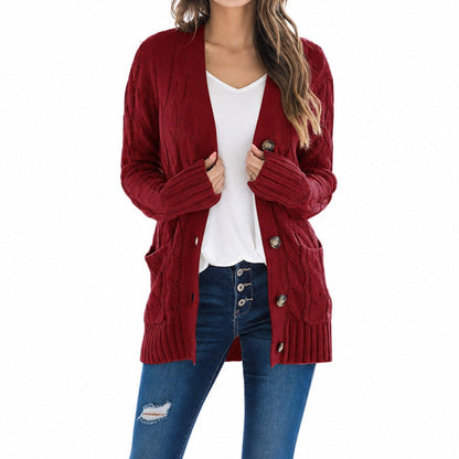 Women's Casual V-Neck Long Sleeve Button-Front Cardigan