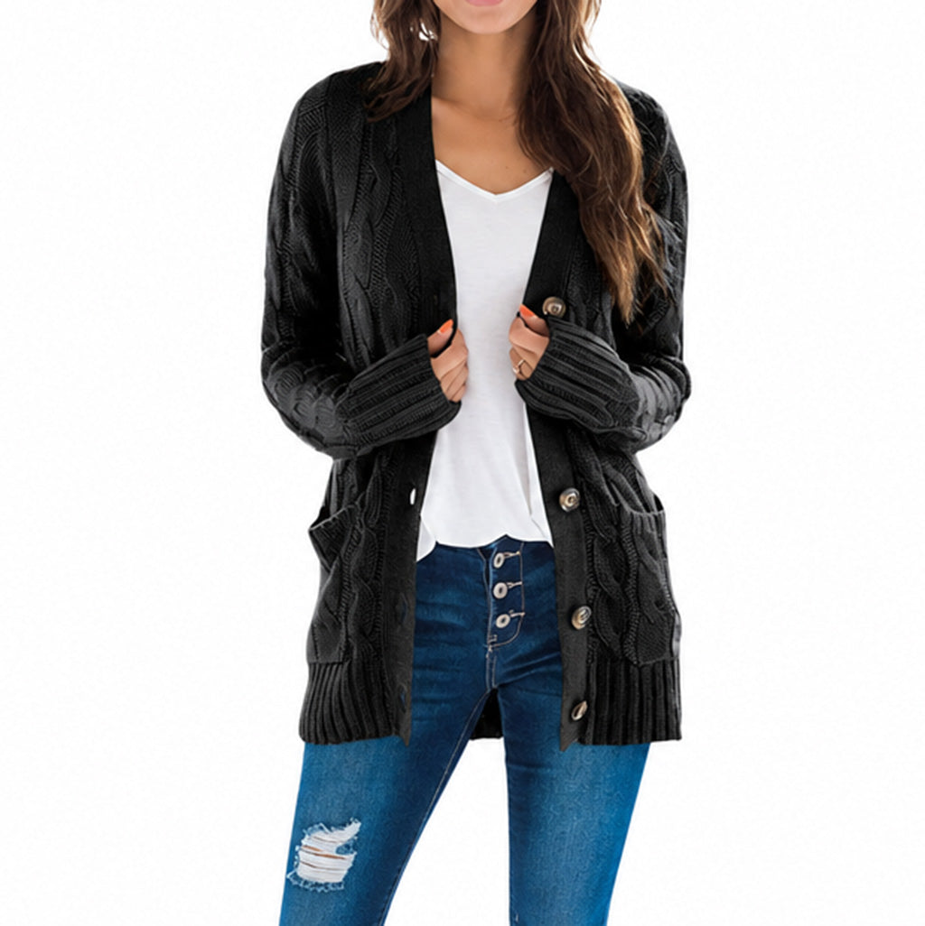 Women's Casual V-Neck Long Sleeve Button-Front Cardigan