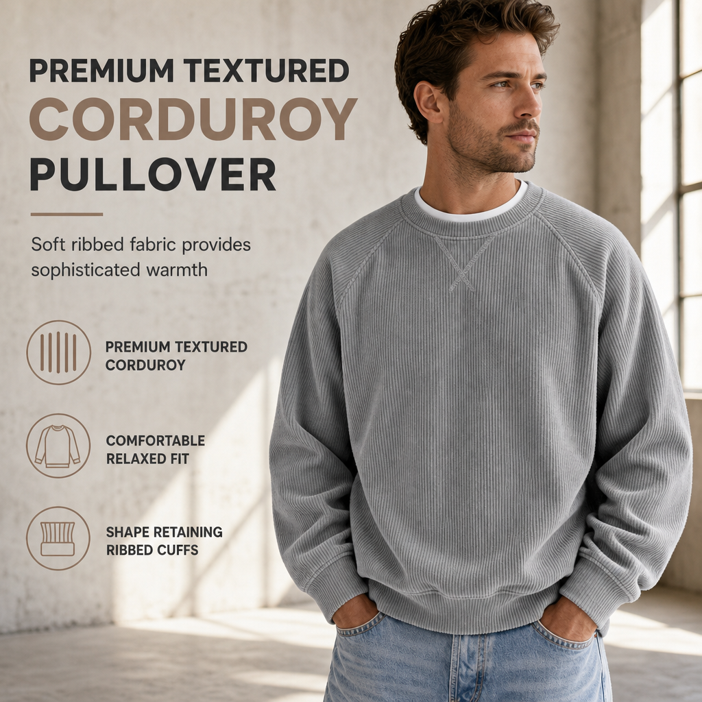 ⏰ Seasonal changeover sale: 50% off – quality at half the price! ✨Men's Corduroy Crewneck Long Sleeve Pullover Sweatshirt