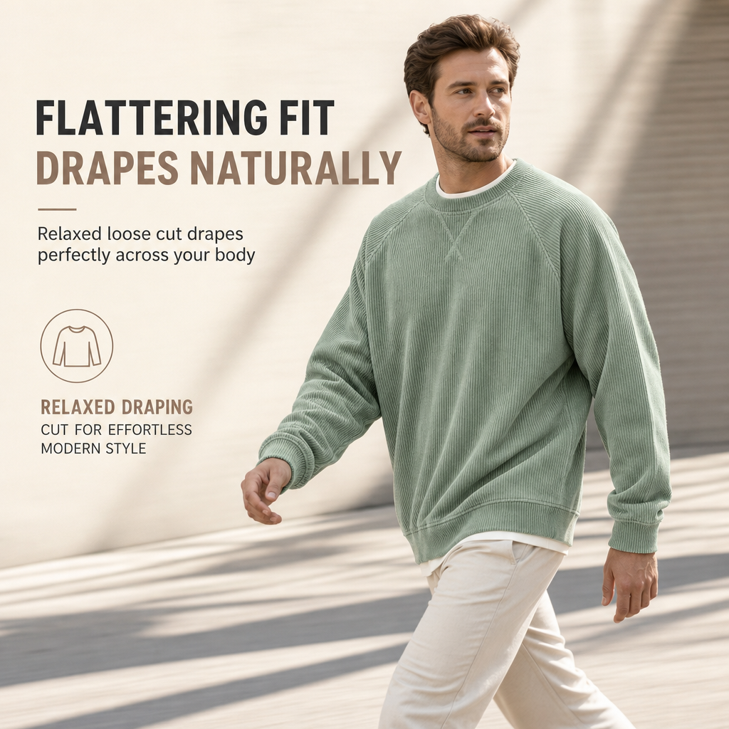 ⏰ Seasonal changeover sale: 50% off – quality at half the price! ✨Men's Corduroy Crewneck Long Sleeve Pullover Sweatshirt