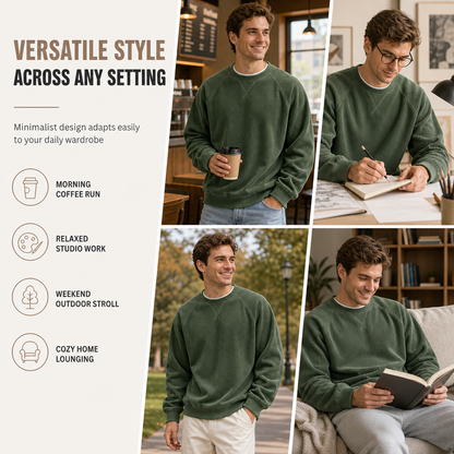 ⏰ Seasonal changeover sale: 50% off – quality at half the price! ✨Men's Corduroy Crewneck Long Sleeve Pullover Sweatshirt