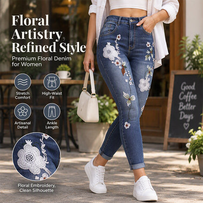 ⏰ Seasonal changeover sale: 50% off – quality at half the price! ✨Women's Stretchy Floral Embroidered Skinny Jeans