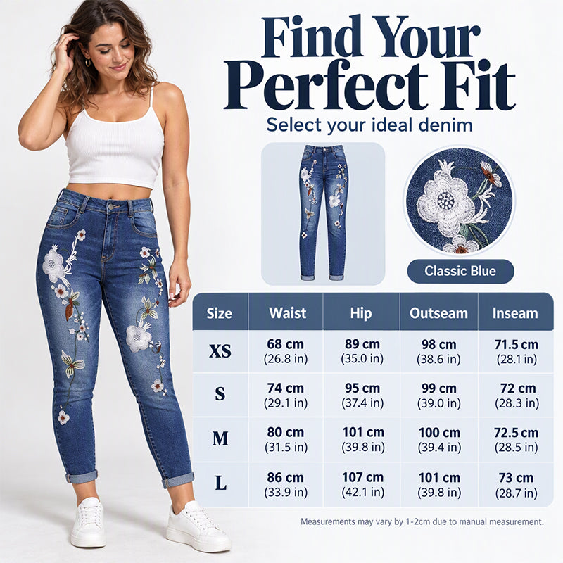 ⏰ Seasonal changeover sale: 50% off – quality at half the price! ✨Women's Stretchy Floral Embroidered Skinny Jeans