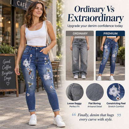 ⏰ Seasonal changeover sale: 50% off – quality at half the price! ✨Women's Stretchy Floral Embroidered Skinny Jeans