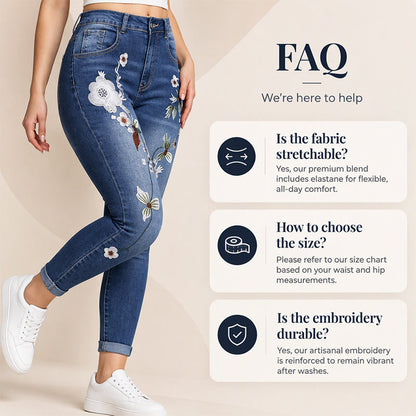 ⏰ Seasonal changeover sale: 50% off – quality at half the price! ✨Women's Stretchy Floral Embroidered Skinny Jeans