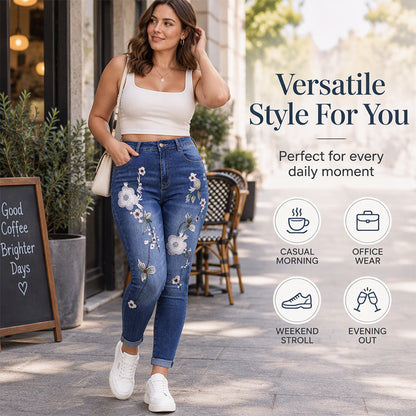 ⏰ Seasonal changeover sale: 50% off – quality at half the price! ✨Women's Stretchy Floral Embroidered Skinny Jeans