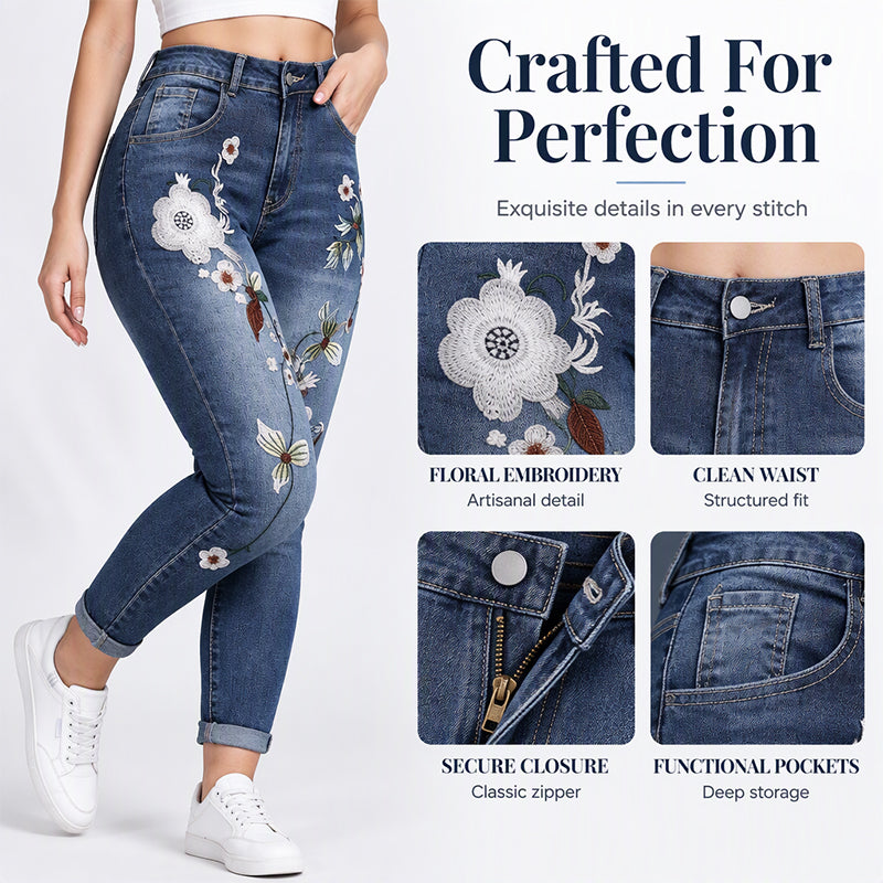 ⏰ Seasonal changeover sale: 50% off – quality at half the price! ✨Women's Stretchy Floral Embroidered Skinny Jeans
