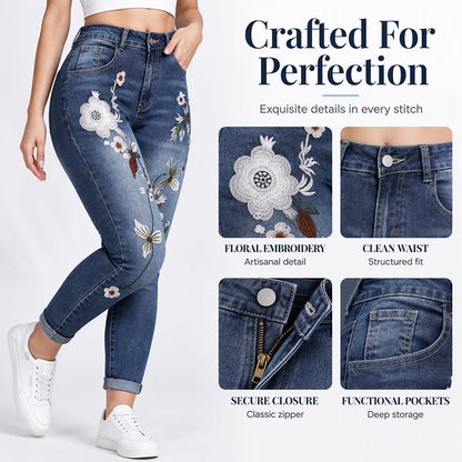 ⏰ Seasonal changeover sale: 50% off – quality at half the price! ✨Women's Stretchy Floral Embroidered Skinny Jeans
