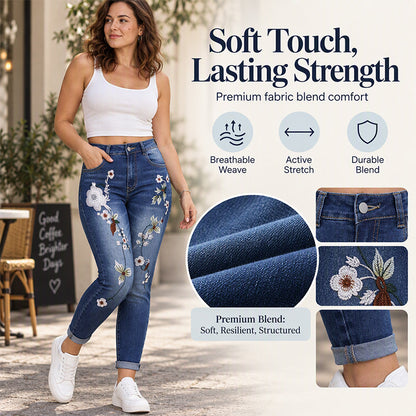 ⏰ Seasonal changeover sale: 50% off – quality at half the price! ✨Women's Stretchy Floral Embroidered Skinny Jeans