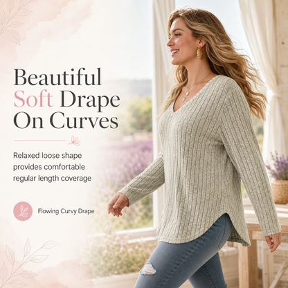 ☁️ Women's Plus Size Ribbed Brushed T-Shirt – Premium Material, Breathable & Always Cozy – A Must-Have for Your Wardrobe – Now 50% OFF!