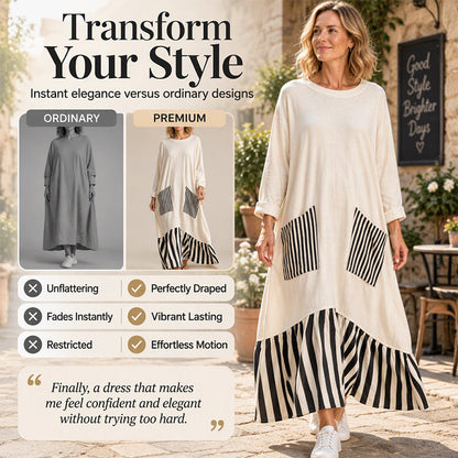 Women's Striped Patchwork Long Sleeve Maxi Dress