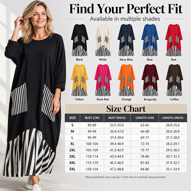 Women's Striped Patchwork Long Sleeve Maxi Dress