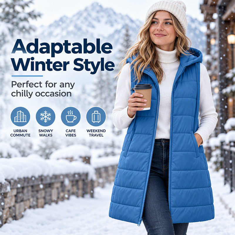 Women's Mid-Length Hooded Padded Vest