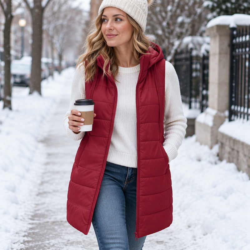 Women's Mid-Length Hooded Padded Vest