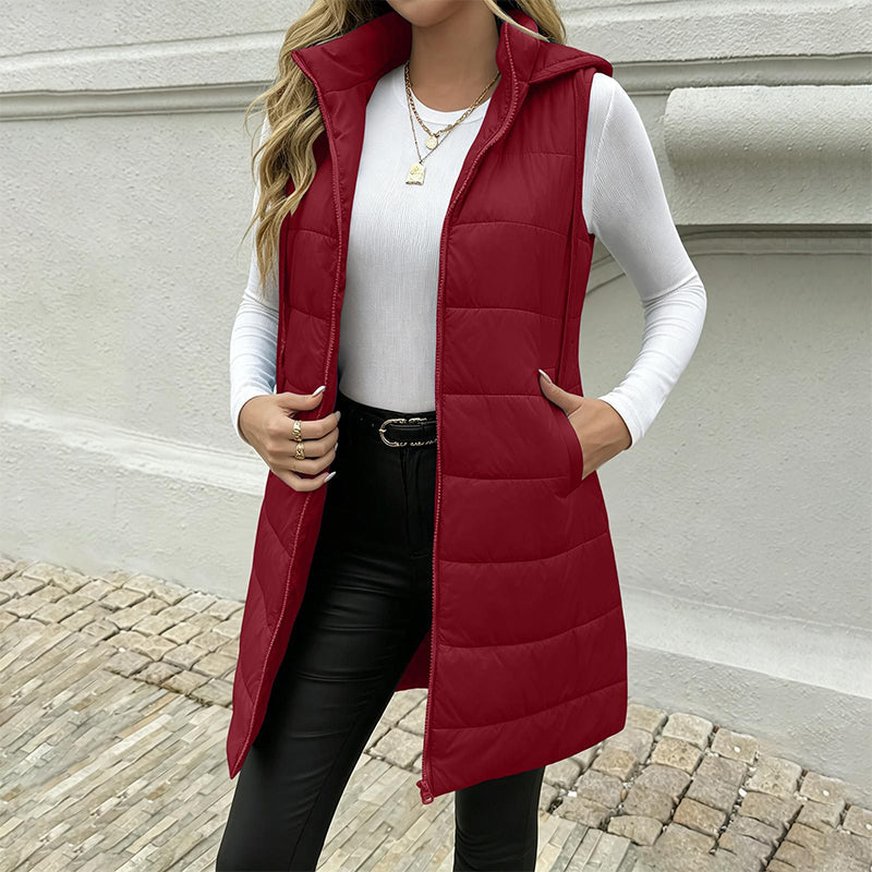 Women's Mid-Length Hooded Padded Vest