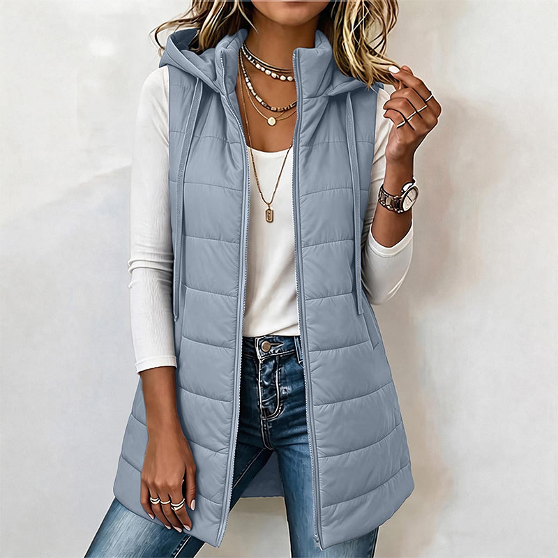 Women's Mid-Length Hooded Padded Vest