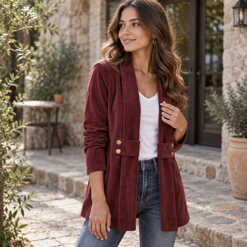 Women's Ribbed Corduroy Open Front Jacket