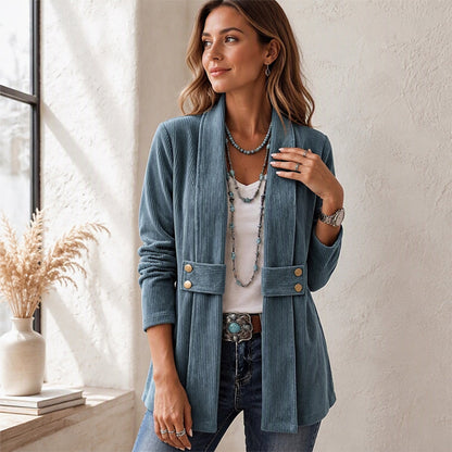 Women's Ribbed Corduroy Open Front Jacket