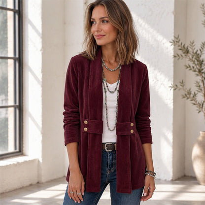 Women's Ribbed Corduroy Open Front Jacket