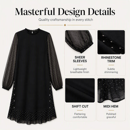 Women's Elegant Dress with Sheer Dotted Sleeves