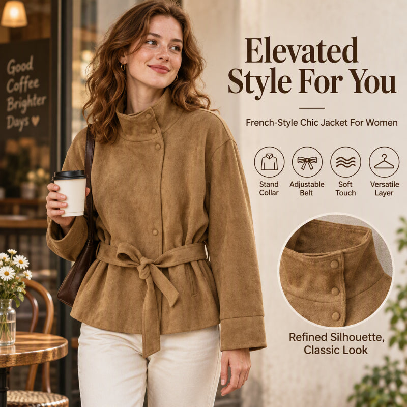 Women's Elegant Stand Collar Belted Jacket