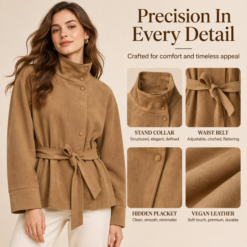 Women's Elegant Stand Collar Belted Jacket