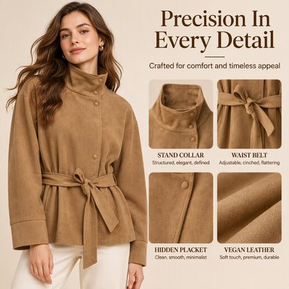 Women's Elegant Stand Collar Belted Jacket
