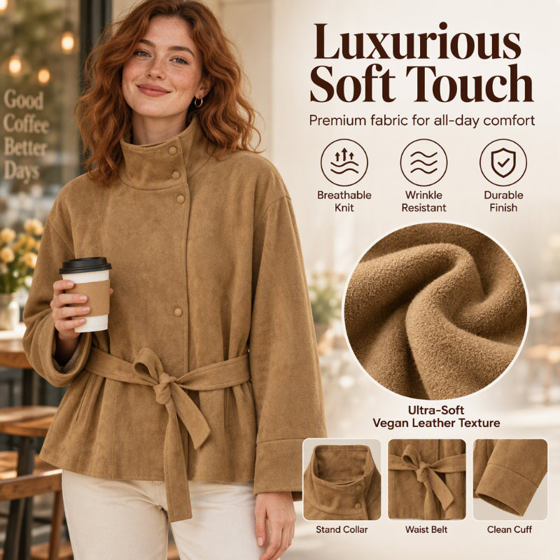 Women's Elegant Stand Collar Belted Jacket
