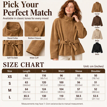 Women's Elegant Stand Collar Belted Jacket