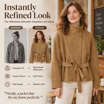 Women's Elegant Stand Collar Belted Jacket