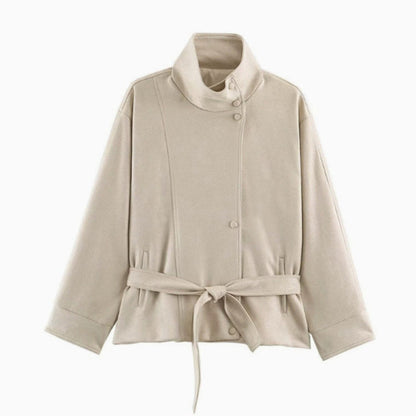 Women's Elegant Stand Collar Belted Jacket
