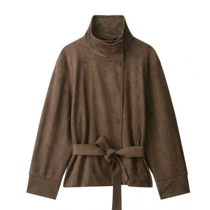 Women's Elegant Stand Collar Belted Jacket