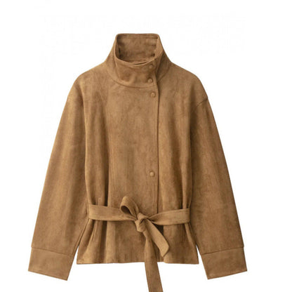 Women's Elegant Stand Collar Belted Jacket